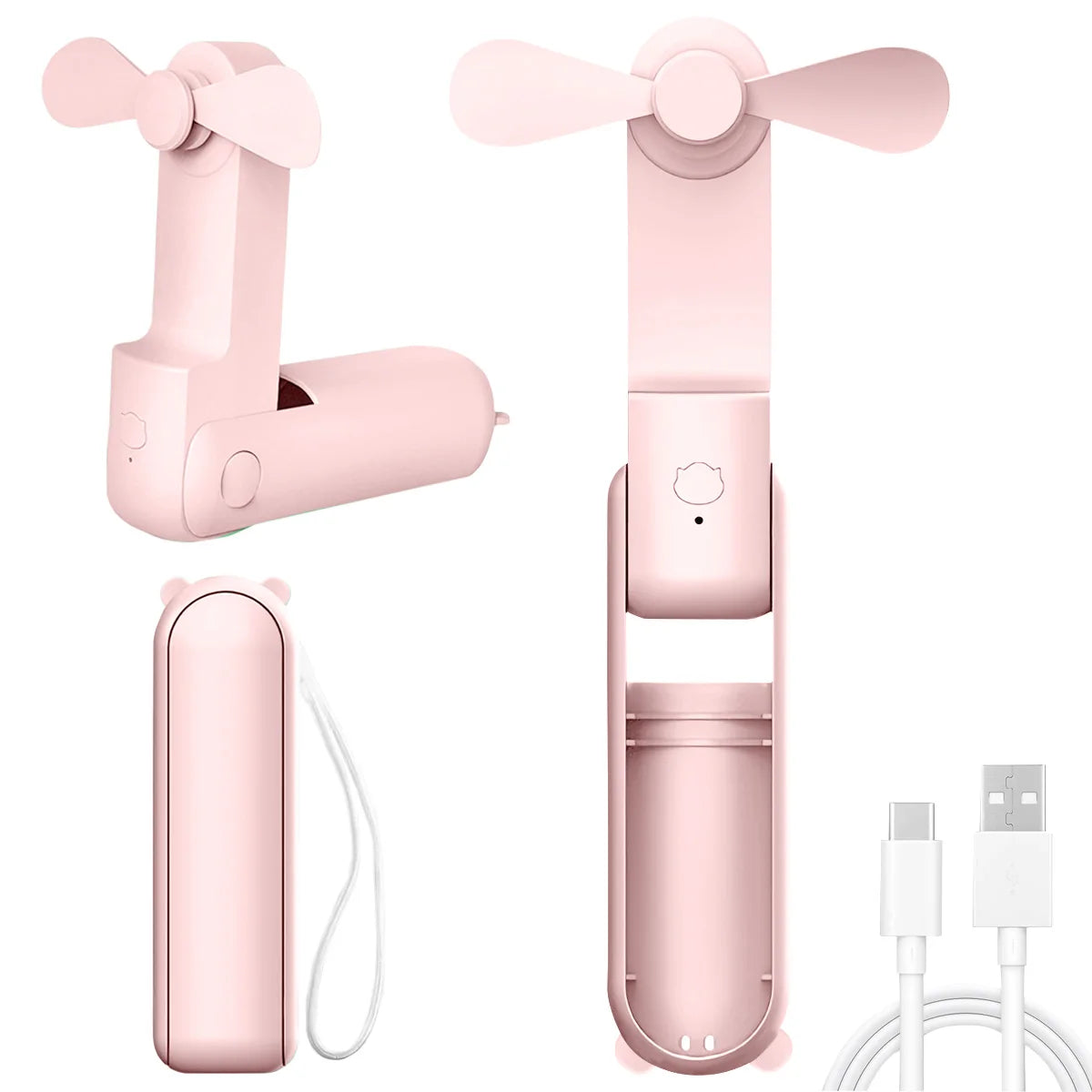 Portable Handheld Fan Cute Mini Fan 500Mah Battery 3 Speed Adjustable Low-Noise Electric Fan Gift Outdoor Folding Fan