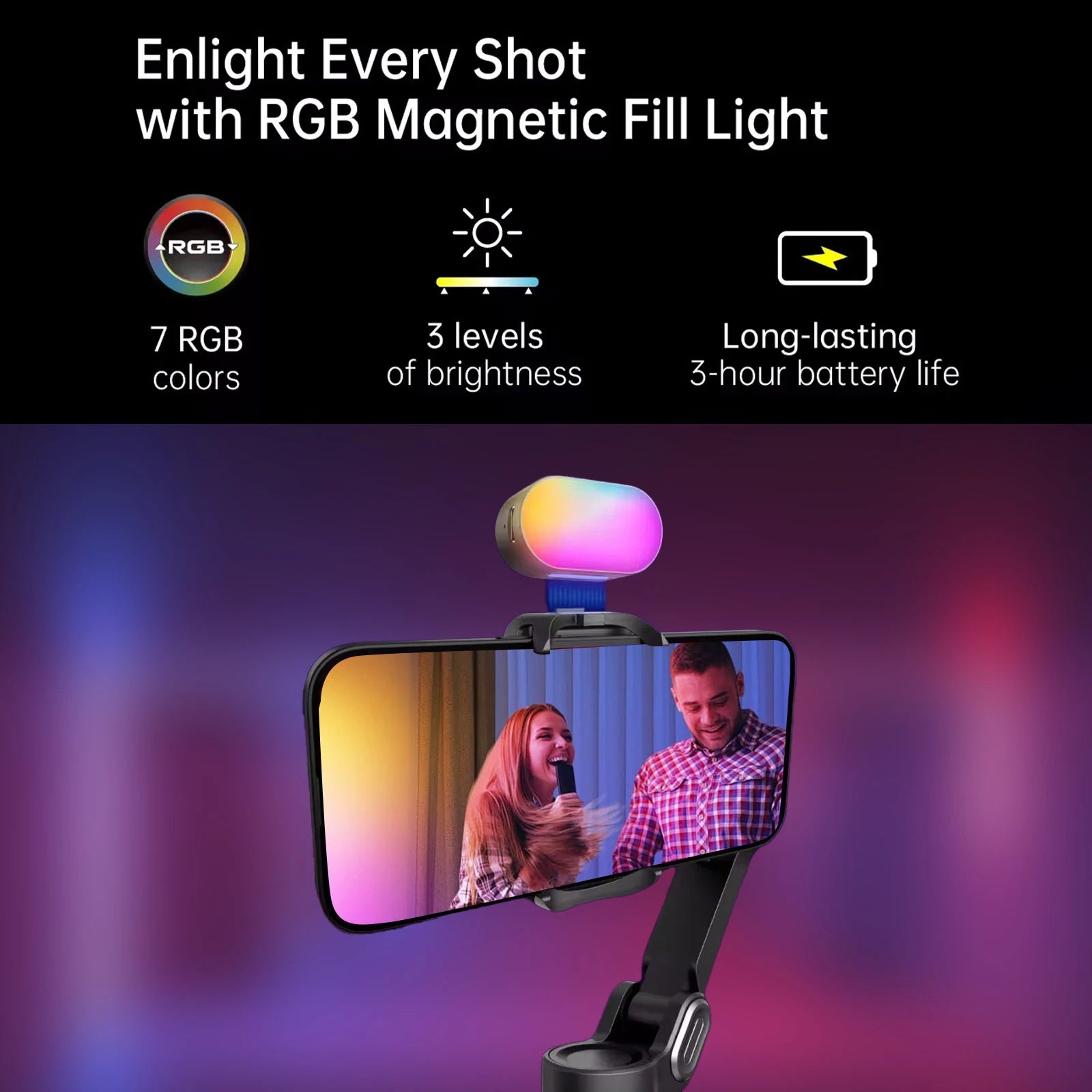 AOCHUAN Smart XE 3-Axis Gimbal Stabilizer — Foldable, Magnetic Mount, Fill Light for iPhone & Android