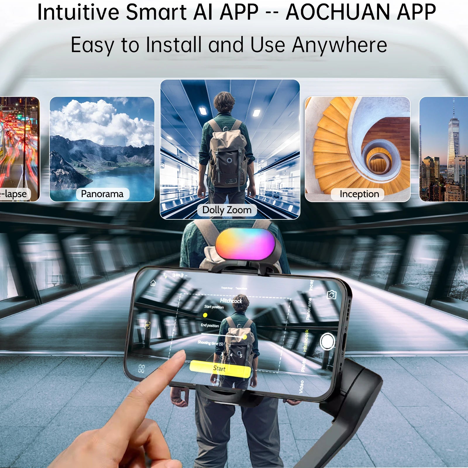 AOCHUAN Smart XE 3-Axis Gimbal Stabilizer — Foldable, Magnetic Mount, Fill Light for iPhone & Android