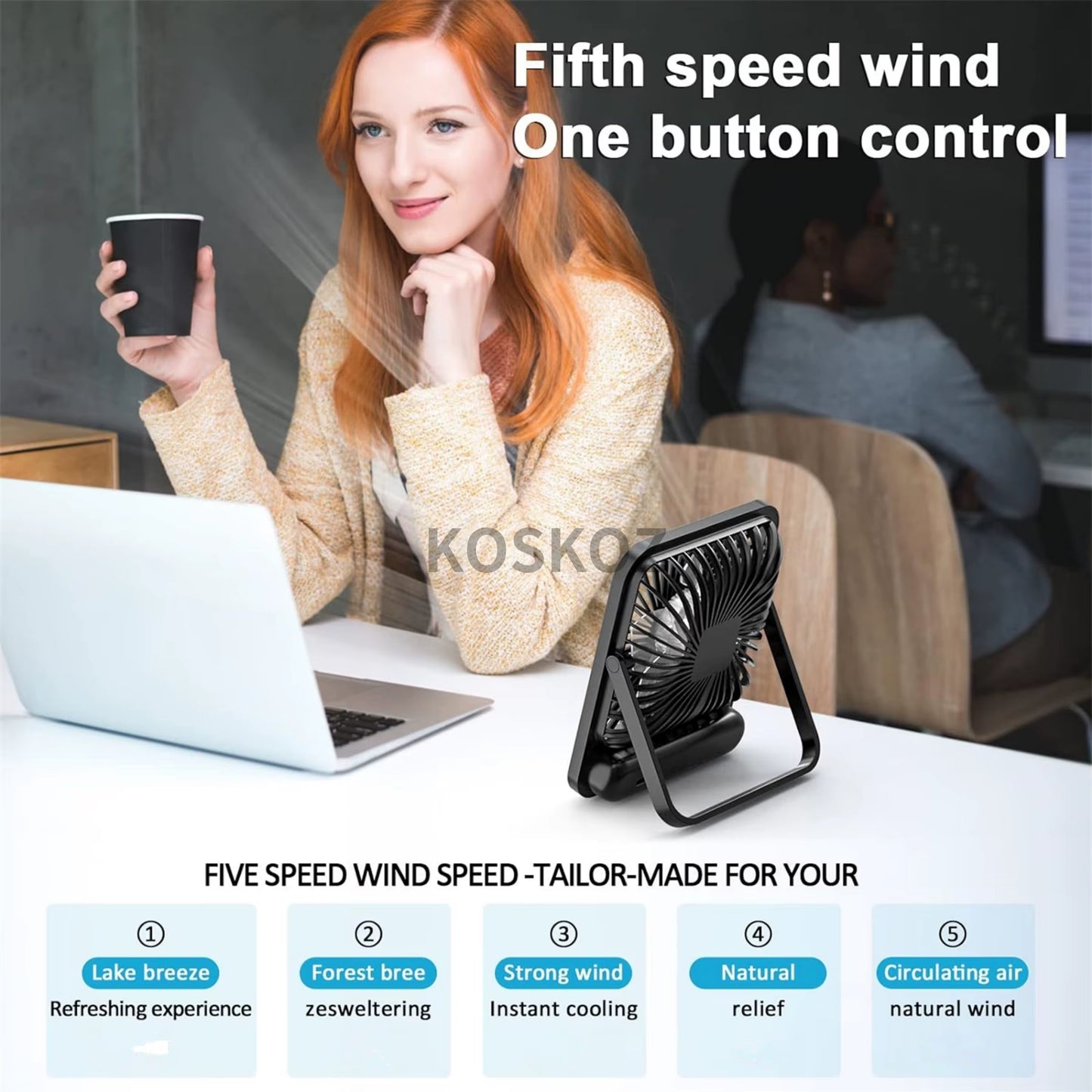 Desk Fan, Portable USB Rechargeable Fan, 180° Tilt Folding Personal Fan with Power Display, 5 Speeds Ultra Quiet Table Fan