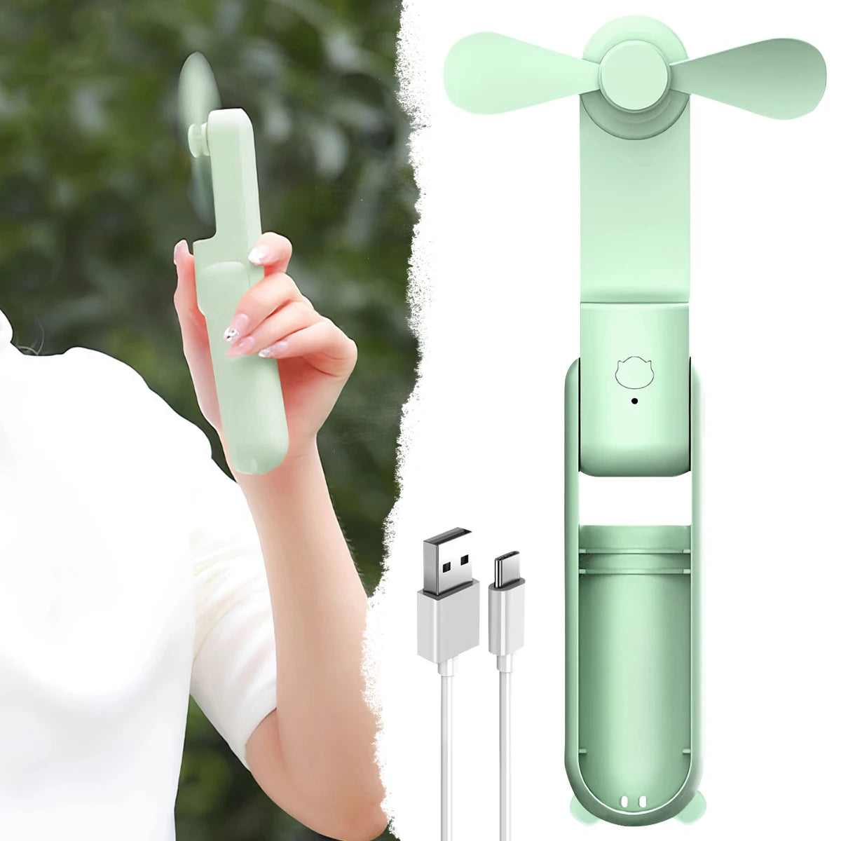 Portable Handheld Fan Cute Mini Fan 500Mah Battery 3 Speed Adjustable Low-Noise Electric Fan Gift Outdoor Folding Fan