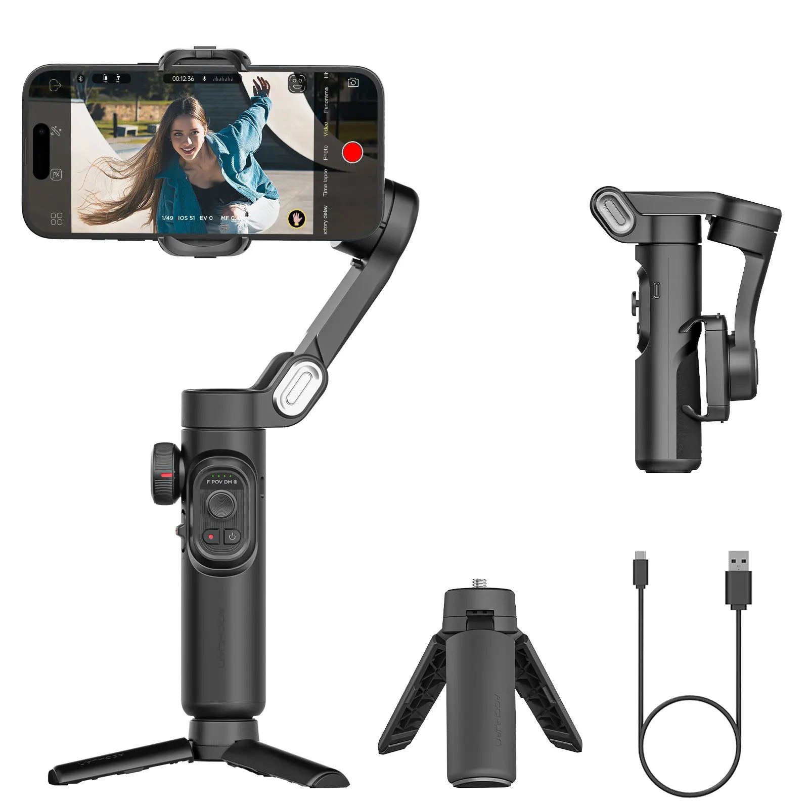 AOCHUAN Smart XE 3-Axis Gimbal Stabilizer — Foldable, Magnetic Mount, Fill Light for iPhone & Android