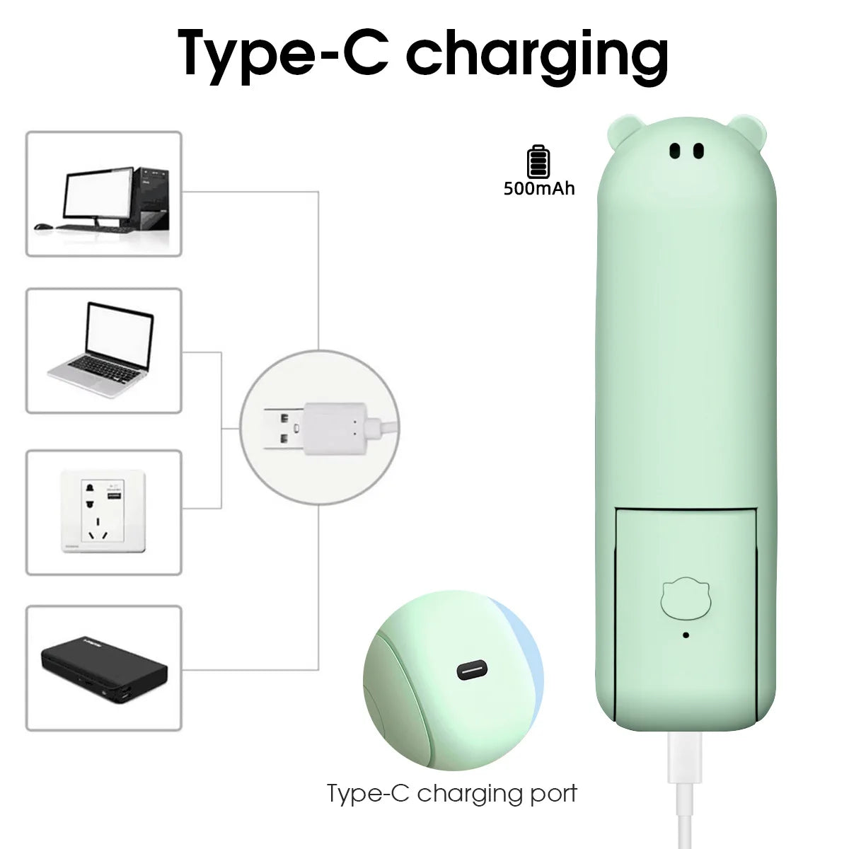 Portable Handheld Fan Cute Mini Fan 500Mah Battery 3 Speed Adjustable Low-Noise Electric Fan Gift Outdoor Folding Fan